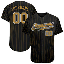 Load image into Gallery viewer, Custom Black Old Gold Pinstripe Old Gold-White Authentic Baseball Jersey