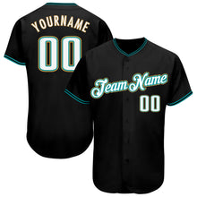 Load image into Gallery viewer, Custom Black White-Teal Authentic Baseball Jersey