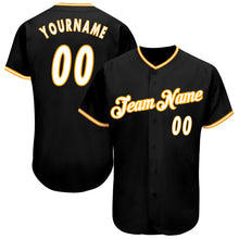 Load image into Gallery viewer, Custom Black White-Gold Authentic Baseball Jersey