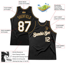 Load image into Gallery viewer, Custom Black White-Old Gold Authentic Throwback Basketball Jersey