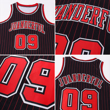 Load image into Gallery viewer, Custom Black Red Pinstripe Red-White Authentic Basketball Jersey