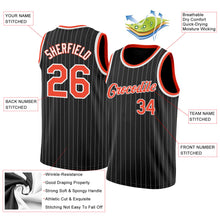 Load image into Gallery viewer, Custom Black White Pinstripe Orange-White Authentic Basketball Jersey