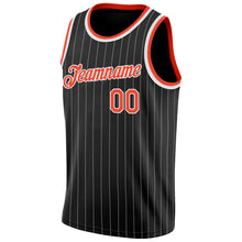 Load image into Gallery viewer, Custom Black White Pinstripe Orange-White Authentic Basketball Jersey