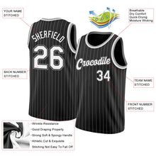 Load image into Gallery viewer, Custom Black White Pinstripe White-Gray Authentic Basketball Jersey