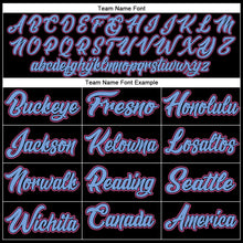 Load image into Gallery viewer, Custom Black White Pinstripe Pink-Light Blue Authentic Basketball Jersey