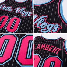 Load image into Gallery viewer, Custom Black White Pinstripe Pink-Light Blue Authentic Basketball Jersey