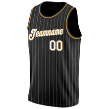 Load image into Gallery viewer, Custom Black White Pinstripe White-Old Gold Authentic Basketball Jersey