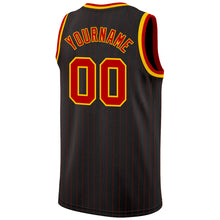 Load image into Gallery viewer, Custom Black Red Pinstripe Red-Gold Authentic Basketball Jersey