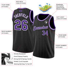 Load image into Gallery viewer, Custom Black White Pinstripe Purple-White Authentic Basketball Jersey