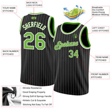 Load image into Gallery viewer, Custom Black White Pinstripe Neon Green-White Authentic Basketball Jersey
