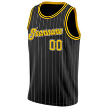 Load image into Gallery viewer, Custom Black White Pinstripe Gold-White Authentic Basketball Jersey