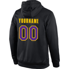 Load image into Gallery viewer, Custom Stitched Black Purple-Gold Sports Pullover Sweatshirt Hoodie