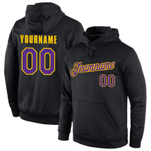 Load image into Gallery viewer, Custom Stitched Black Purple-Gold Sports Pullover Sweatshirt Hoodie