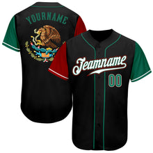 Load image into Gallery viewer, Custom Black Kelly Green-Red Authentic Mexico Two Tone Baseball Jersey