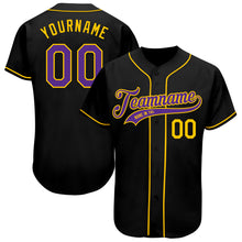Load image into Gallery viewer, Custom Black Purple-Gold Authentic Baseball Jersey