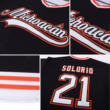 Load image into Gallery viewer, Custom Black White-Orange Hockey Jersey