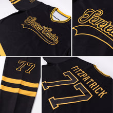 Load image into Gallery viewer, Custom Black Black-Gold Hockey Jersey