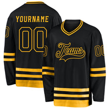 Load image into Gallery viewer, Custom Black Black-Gold Hockey Jersey