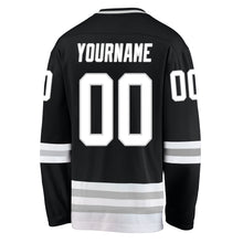 Load image into Gallery viewer, Custom Black White-Gray Hockey Jersey