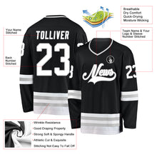 Load image into Gallery viewer, Custom Black White-Gray Hockey Jersey