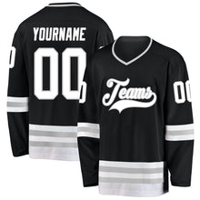 Load image into Gallery viewer, Custom Black White-Gray Hockey Jersey