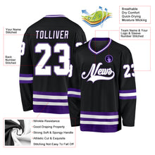 Load image into Gallery viewer, Custom Black White-Purple Hockey Jersey
