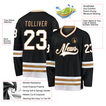 Load image into Gallery viewer, Custom Black White-Old Gold Hockey Jersey