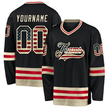Load image into Gallery viewer, Custom Black Vintage USA Flag-Cream Hockey Jersey