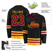 Load image into Gallery viewer, Custom Black Maroon-Gold Hockey Jersey