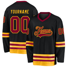 Load image into Gallery viewer, Custom Black Maroon-Gold Hockey Jersey