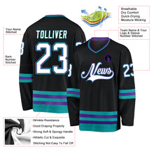 Load image into Gallery viewer, Custom Black White-Teal Hockey Jersey