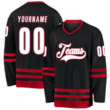 Load image into Gallery viewer, Custom Black White-Red Hockey Jersey