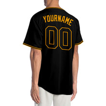 Load image into Gallery viewer, Custom Black Black-Gold Authentic Baseball Jersey