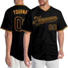 Load image into Gallery viewer, Custom Black Black-Gold Authentic Baseball Jersey