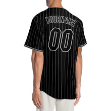 Load image into Gallery viewer, Custom Black White Pinstripe Black-White Authentic Baseball Jersey