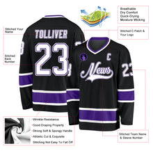 Load image into Gallery viewer, Custom Black White-Purple Hockey Jersey