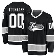 Load image into Gallery viewer, Custom Black White-Gray Hockey Jersey