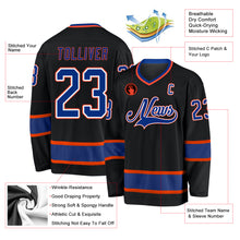 Load image into Gallery viewer, Custom Black Royal-Orange Hockey Jersey