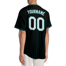 Load image into Gallery viewer, Custom Black Teal Pinstripe White-Teal Authentic Baseball Jersey