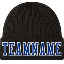 Load image into Gallery viewer, Custom Black Royal-White Stitched Cuffed Knit Hat