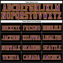 Load image into Gallery viewer, Custom Black Purple-Gold Stitched Cuffed Knit Hat