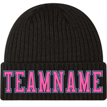 Load image into Gallery viewer, Custom Black Pink-Light Blue Stitched Cuffed Knit Hat