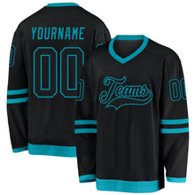 Load image into Gallery viewer, Custom Black Black-Teal Hockey Jersey