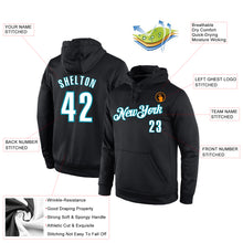 Load image into Gallery viewer, Custom Stitched Black White-Teal Sports Pullover Sweatshirt Hoodie