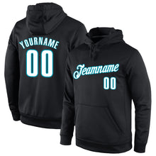 Load image into Gallery viewer, Custom Stitched Black White-Teal Sports Pullover Sweatshirt Hoodie