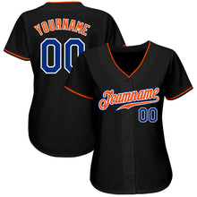 Load image into Gallery viewer, Custom Black Royal-Orange Authentic Baseball Jersey