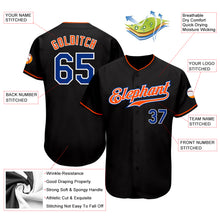 Load image into Gallery viewer, Custom Black Royal-Orange Authentic Baseball Jersey