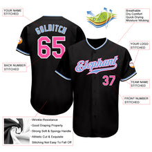 Load image into Gallery viewer, Custom Black Pink-Light Blue Authentic Baseball Jersey