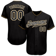 Load image into Gallery viewer, Custom Black Black-Old Gold Authentic Baseball Jersey