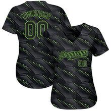 Load image into Gallery viewer, Custom Black Black-Neon Green 3D Pattern Design Authentic Baseball Jersey